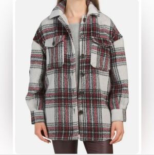 7 For All Mankind Plaid Red Black Shirt Jacket Oversized Large Flannel Button-up